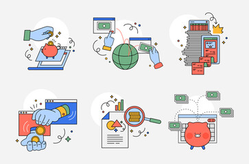 Online financial wealth management concept icons collection. flat design style vector illustration.