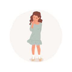 Embarrassment isolated cartoon vector illustration. Shy and embarrassed girl with unhappy face expression, people psychology, socio-emotional development, disappointed kid cartoon vector. - obrazy, fototapety, plakaty