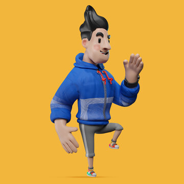 Fitness man doing exercise at home. 3d illustration