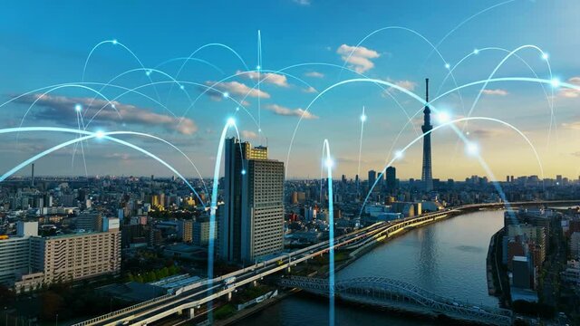 Modern city and communication network concept. Smart city.