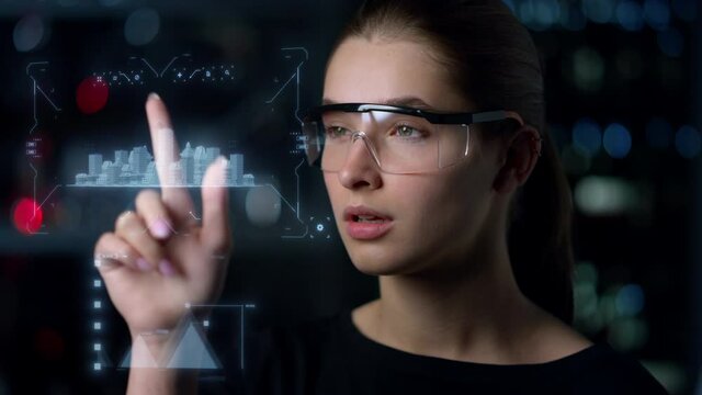 Architect designing city hologram developing digital futuristic urban project