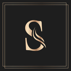 Elegant letter S Graceful Royal Calligraphic Beautiful Logo. Vintage Gold Drawn Emblem for Book Design, Brand Name, Business Card, Restaurant, Boutique, or Hotel