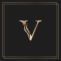 Elegant letter V Graceful Royal Calligraphic Beautiful Logo. Vintage Gold Drawn Emblem for Book Design, Brand Name, Business Card, Restaurant, Boutique, or Hotel