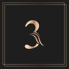 Obraz premium Elegant Number 3 Graceful Royal Calligraphic Beautiful Logo. Vintage Gold Drawn Emblem for Book Design, Brand Name, Business Card, Restaurant, Boutique, or Hotel