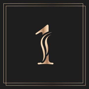 Elegant Number 1 Graceful Royal Calligraphic Beautiful Logo. Vintage Gold Drawn Emblem for Book Design, Brand Name, Business Card, Restaurant, Boutique, or Hotel