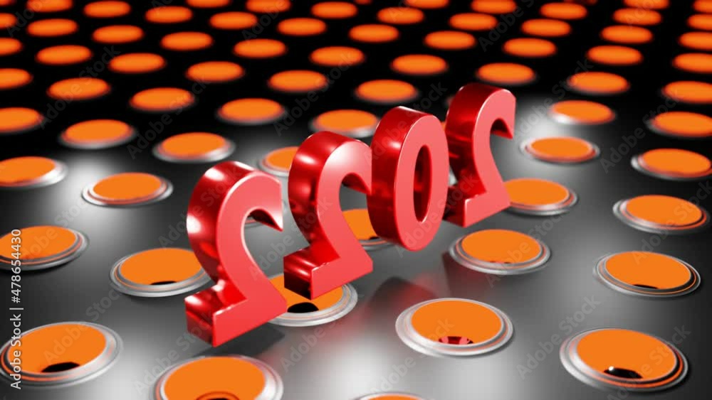 Poster abstract red number 2022 on glowing speaker wall background 3d rendering