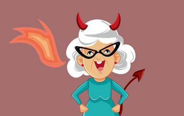 Evil Mother In Law Spitting Fire Vector Cartoon Illustration