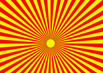 Sun and red and yellow rays of sunshine background