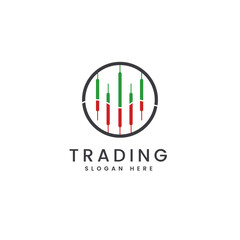 trading logo, finance and business logo, with candlestick chart logo design template