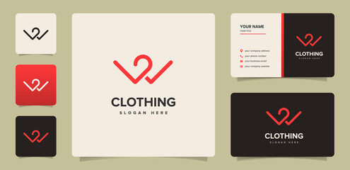 Clothing logo with hanger modern line art style good for tshirt product, boutique logo, online shop logo product with branding business card design template v2