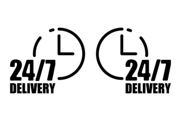 Obraz na płótnie Canvas 24 7 delivery icon. Two information sign. Clock symbol. Arrow element. Service concept. Vector illustration. Stock image. 
