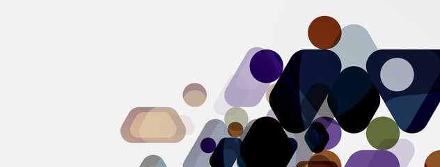 Color bubbles and rounded geometric shapes on white. Vector geometric minimal abstract background for wallpaper, banner, background, landing page