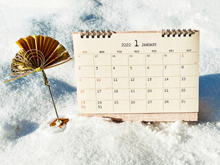 卓上カレンダー_1月正月飾り_正面_雪背景