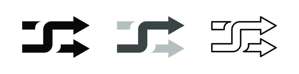 Set of arrows with intersection icon. Shuffle line icon. Random symbol. Vector isolated on white background. EPS 10
