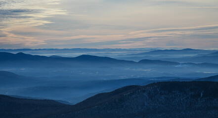 Fototapeta na wymiar Top view from Peak Mansfield to the valley. Vermont, USA.