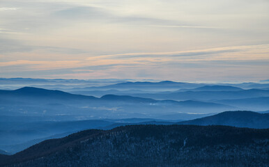 Top view from Peak Mansfield to the valley. Vermont, USA.