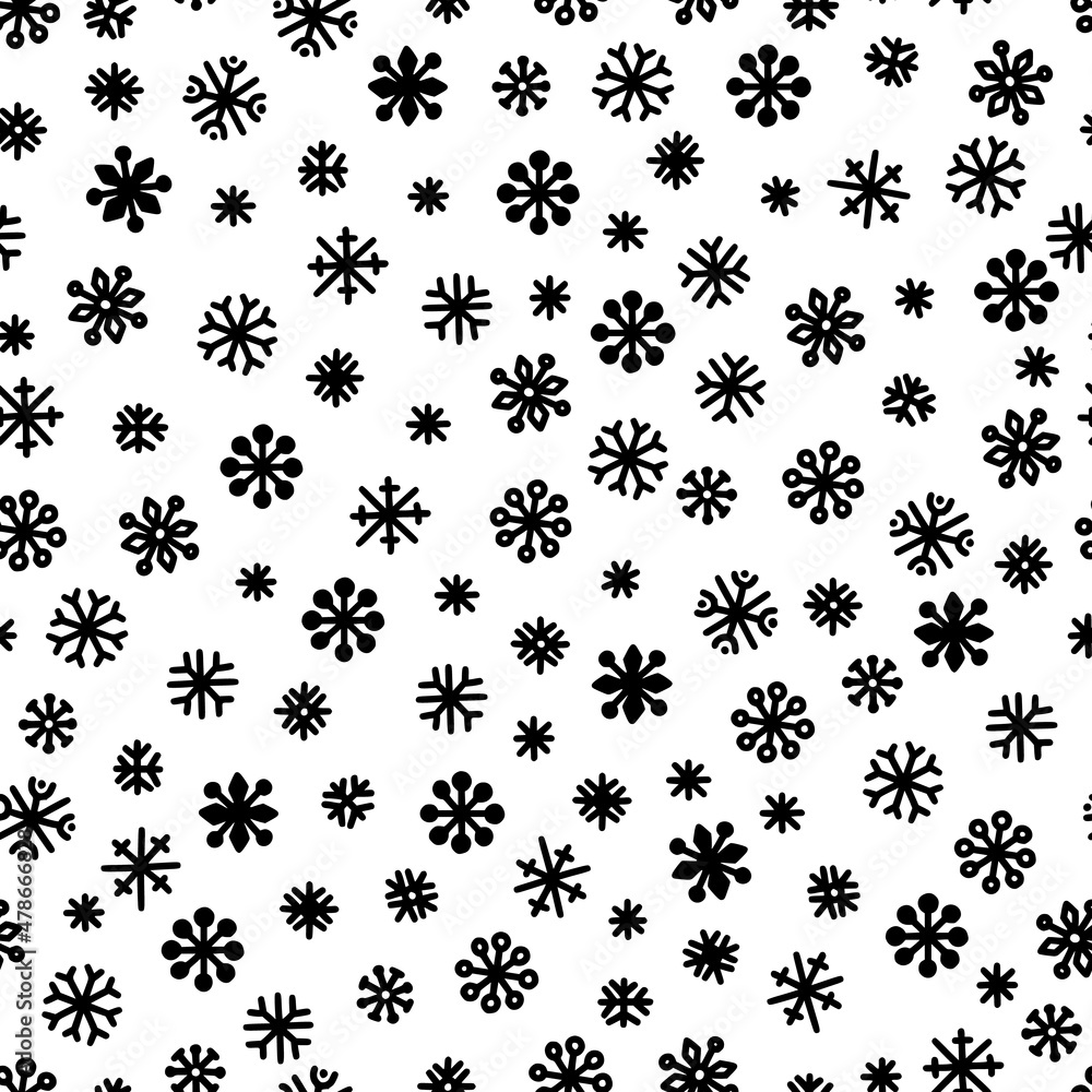 Poster seamless pattern of black snowflakes on a white background. simple pattern for backdrops, wrapping p