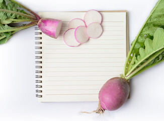 Fresh Purple Radish with paper note to create food menus