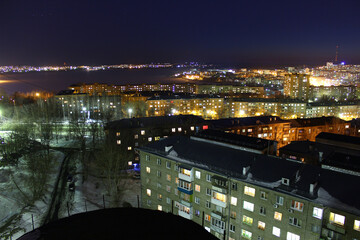 view of high-rise buildings in the city at night