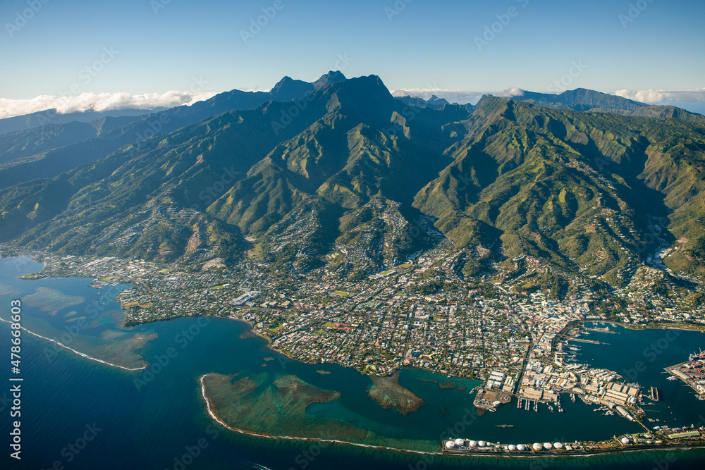 Poster Tropical Islands of French Polynesia. Capital City Papeete on Tahiti