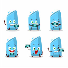 Photographer profession emoticon with blue chalk cartoon character