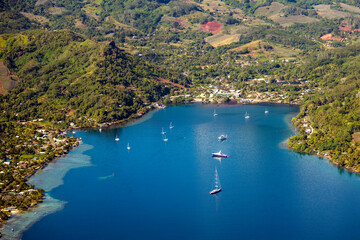 Naklejka premium Boasts Anchored off Moorea Island French Polynesia
