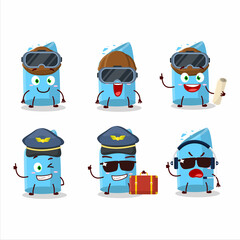 Pilot cartoon mascot blue chalk with glasses