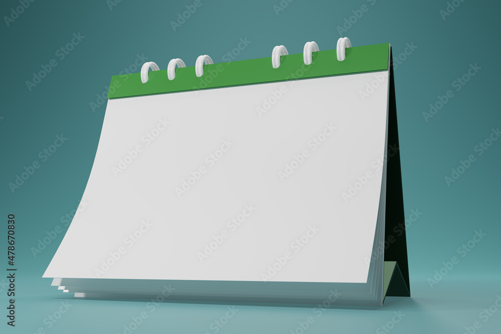 Poster green paper calendar icons. 3d render minimal note icons isolate on green background. realistic blan
