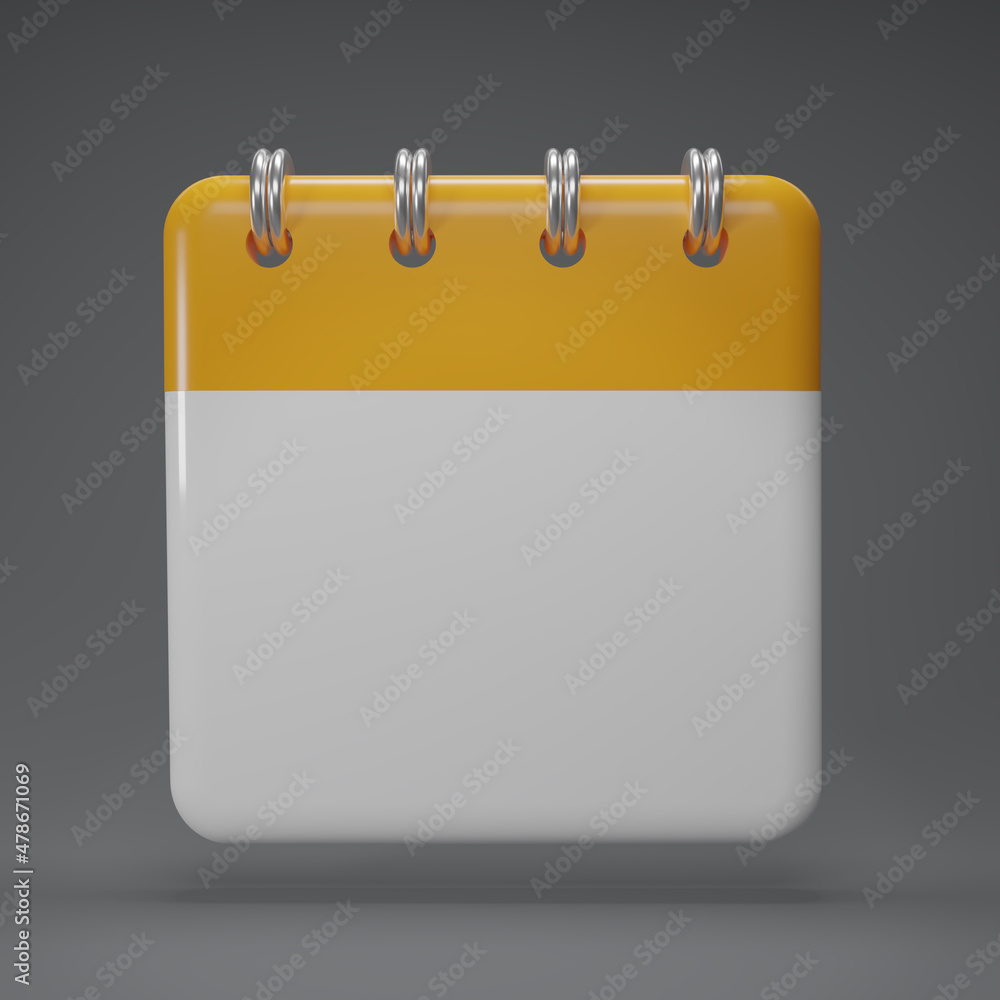 Poster yellow paper calendar icons. 3d render minimal note icons isolate on gray background. realistic blan