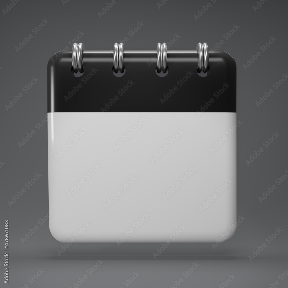 Poster black and white paper calendar icons. 3d render minimal note icons isolate on gray background. reali