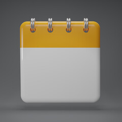 Yellow paper calendar icons. 3D render minimal  note icons isolate on gray background. Realistic blank date calendar icon. 3D rendering  illustration.