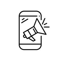 Megaphone on a smartphone. Advertisement and marketing icon. Pixel perfect, editable stroke icon