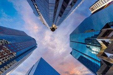 Scenic Montreal modern skyline in downtown financial and technology city center.