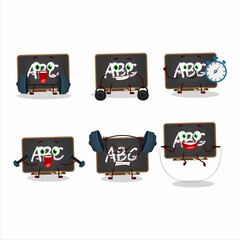 A healthy chalkboard cartoon style trying some tools on Fitness center