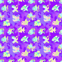 Ornament with fish. Vector seamless pattern. Design print for textile, fabric, wallpaper, background.