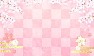 桜と市松模様のパステルなベクターイラスト背景