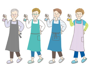 除菌をする男性の表情セット