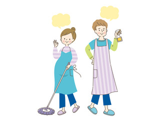 家の中を除菌する笑顔の夫婦