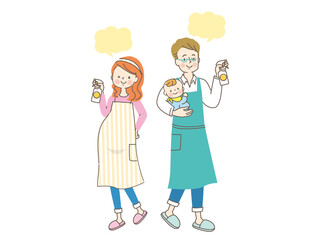 家の中を除菌する笑顔の夫婦