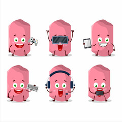 Pink Chalk cartoon character are playing games with various cute emoticons