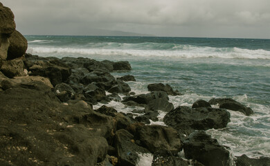 Fototapeta na wymiar Panoramic landscape, beach view from West side, Hawai, Maui, 2022