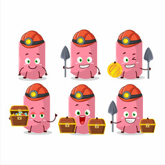 miners pink chalk cute mascot character wearing helmet