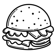 Line art burger on white background