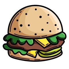 Illustration of isolated cartoon burger on white background