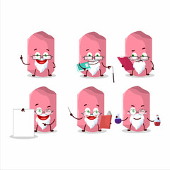 Professor pink chalk academic cartoon character working on laboratory