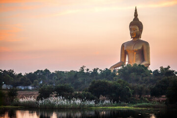 Golden Buddhism Statue at Wat Muang, Ang Thong Province in Thailand