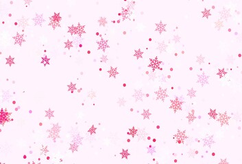 Light Purple, Pink vector pattern with christmas snowflakes.
