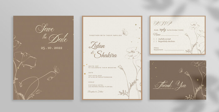 Minimalist Elegant Wedding Invitation Set with Beige Background
