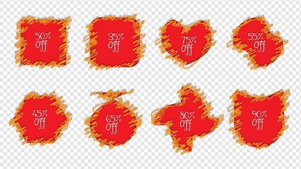 set of sale tags. discount label. red card lunar. chinese new year. vector assets. bubble scribble graphics 