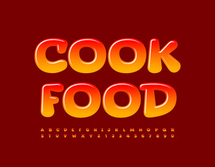Vector bright template Cook Food. Gradient color Font. Glossy Alphabet Letters and Numbers set